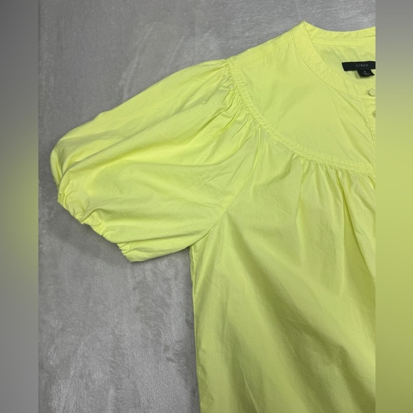J.Crew Puff Sleeve Cotton Poplin Popover Button Neckline Neon Yellow Blouse 2 - Picture 2 of 10